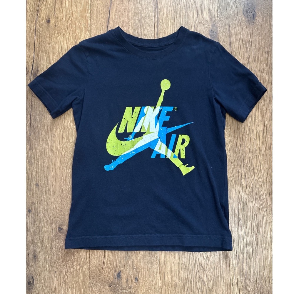 Jordan Kids Nike Air Jumpman Graphic T-Shirt Black Lime Blue Size S Small
